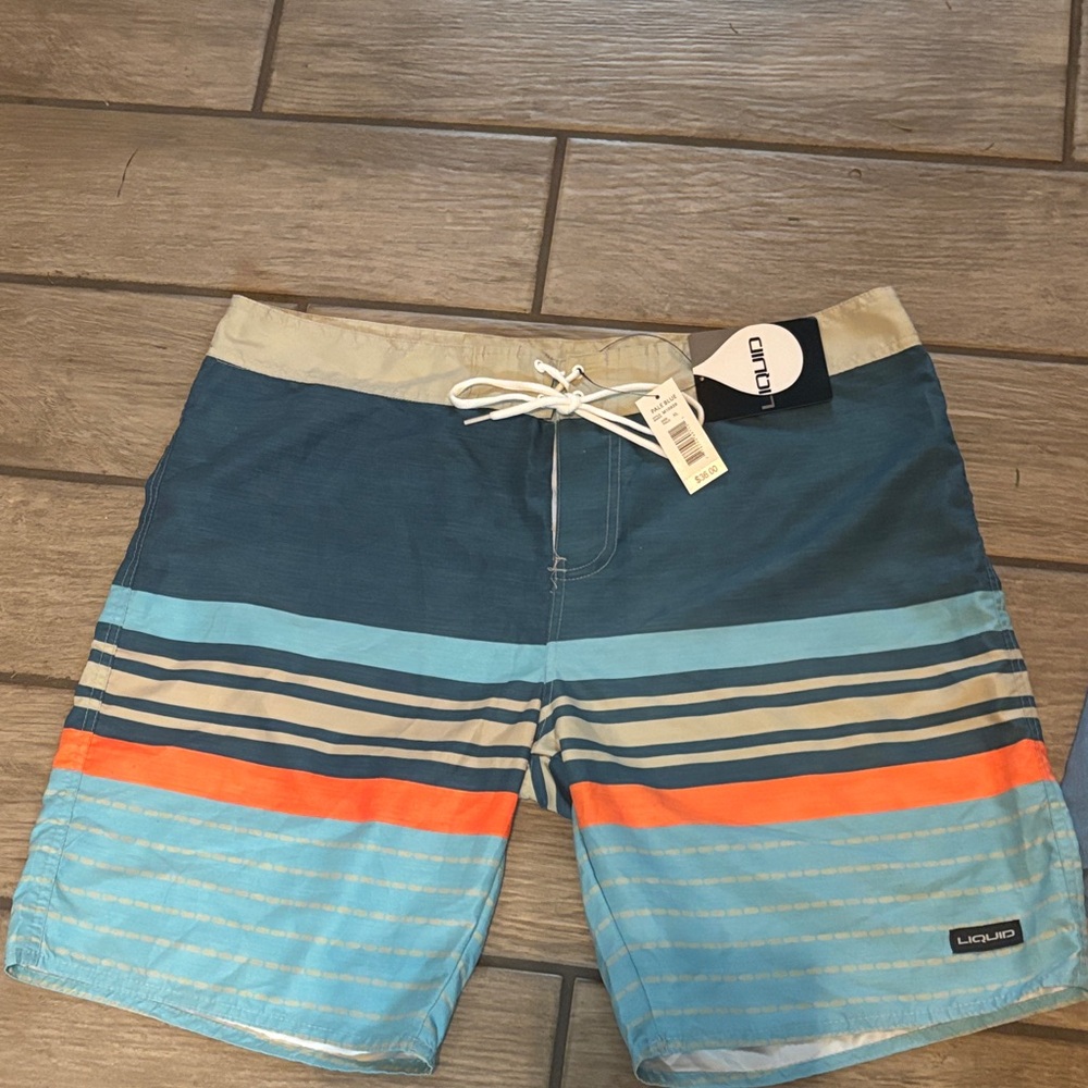 Liquido Men's Swim Shorts with Blue and Orange Stripes